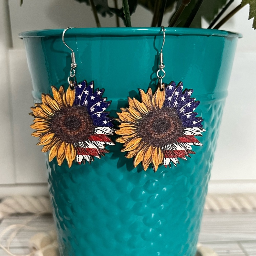 Sunflower / American Flag Drop Earrings